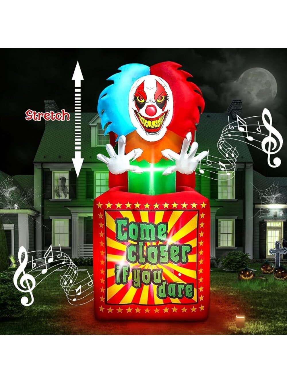 🎃6.6 FT Halloween Inflatables Animated Circus Clown Box with Music Blow Up Yard